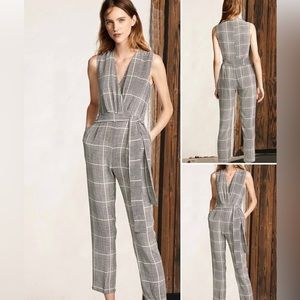 FANCYINN Womens Cross Breasted V-neck Plaid, Sleeveless and belted Romper size L